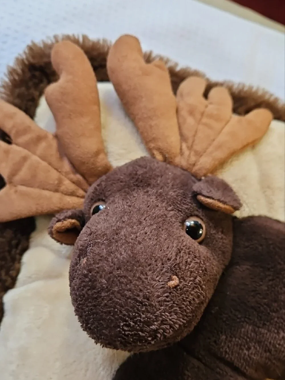 Cozy Plush Moose Pillow - Brown & Cream Accent